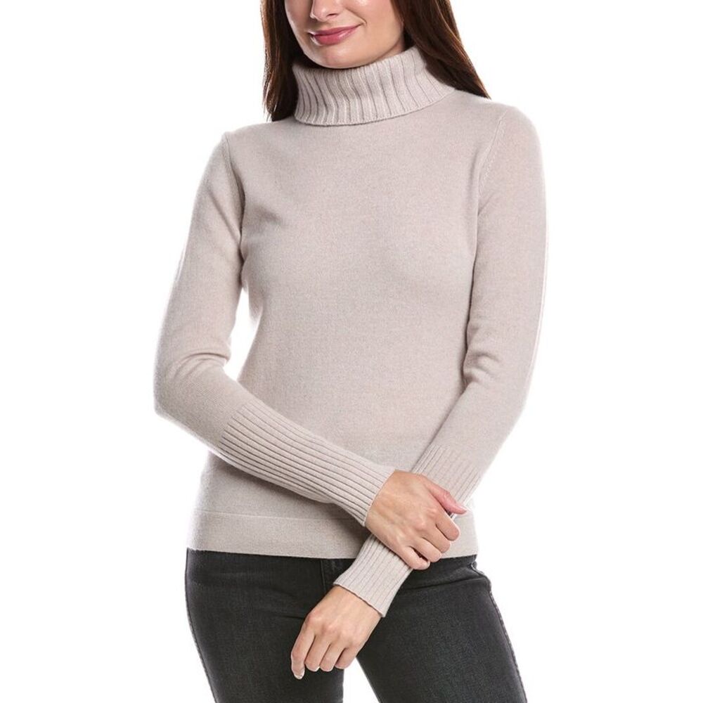 Forte Cashmere Womens  Chunky Trim Turtleneck 100% Cashmere Sweater, Brown